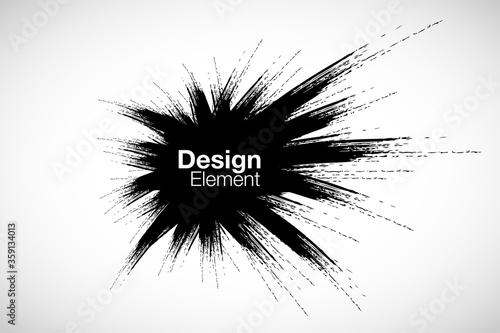 Black brush stroke stain texture background in perspective. Grunge textured explosion. Sale banner. Vector logo illustration.