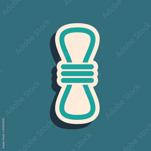 Green Climber rope icon isolated on green background. Extreme sport. Sport equipment. Long shadow style. Vector Illustration