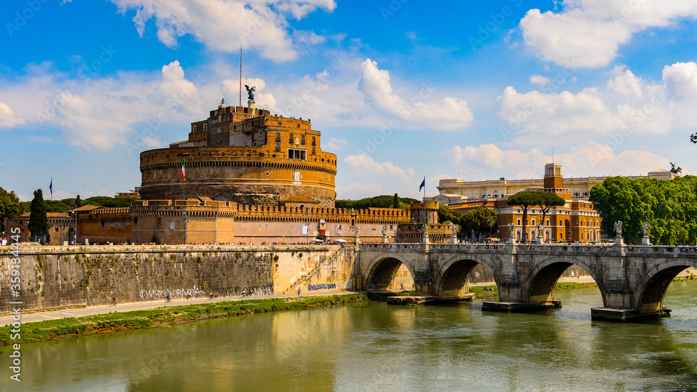It's Castle of Saint Angelo in the Historic Center of Rome, Italy. Rome is the capital of Italy and a popular touristic destination