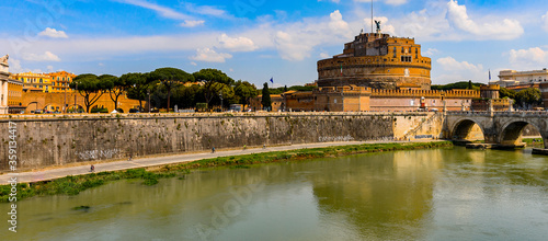 It's Castle of Saint Angelo in the Historic Center of Rome, Italy. Rome is the capital of Italy and a popular touristic destination