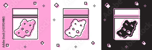 Set Plastic bag of medicinal cannabis icon isolated on pink and white, black background. Health danger.  Vector Illustration