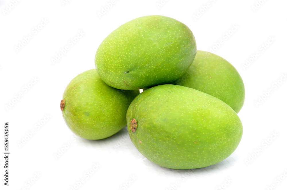  bunch the ripe green mango isolated on white background