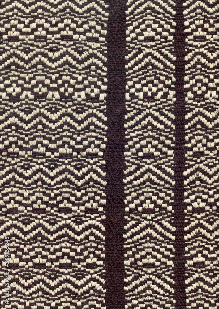 Handwoven fabric in beige and brown with zigzag pattern Handwoven fabric in beige and brown with zigzag pattern