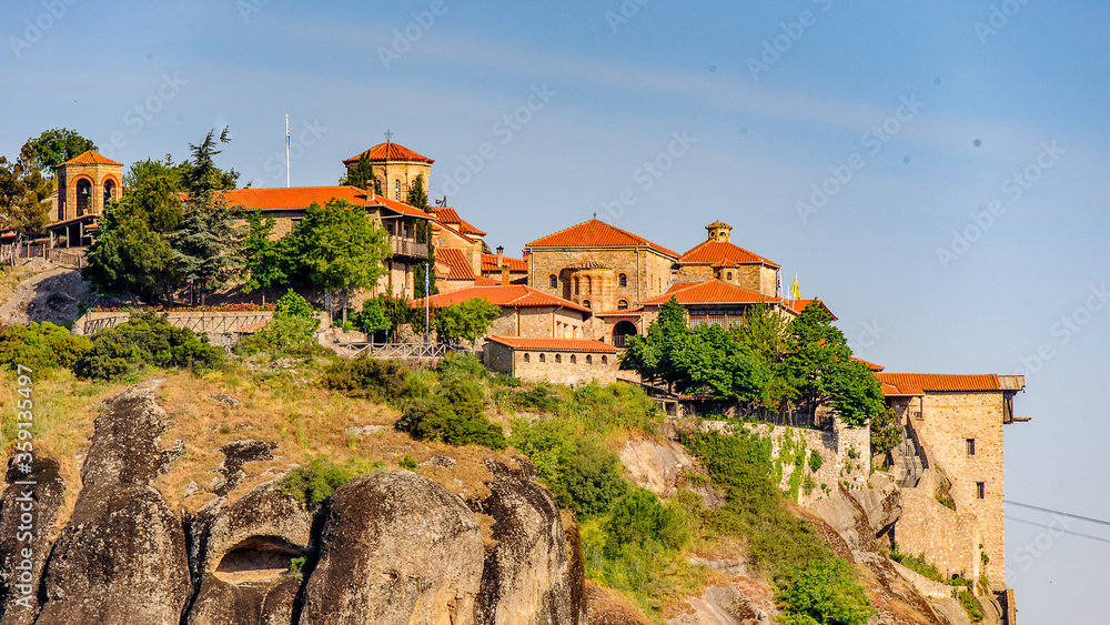 It's Monastery complex in Meteora mountains, Thessaly, Greece. UNESCO World Heritage