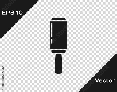 Black Adhesive roller for cleaning clothes icon isolated on transparent background. Getting rid of debris, dust, hair, fluff, pet wool.  Vector Illustration