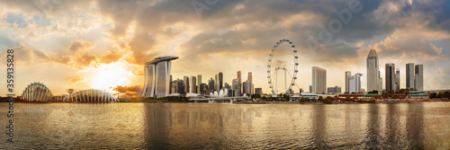 Photography Panorama view of Singapore financial district skyline at Marina bay when sunset, Singapore city, South east asia