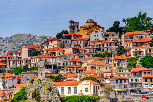 It's Houses of Arachova, Greece. A village on the green slopes of Parnassus Mountains, Greece