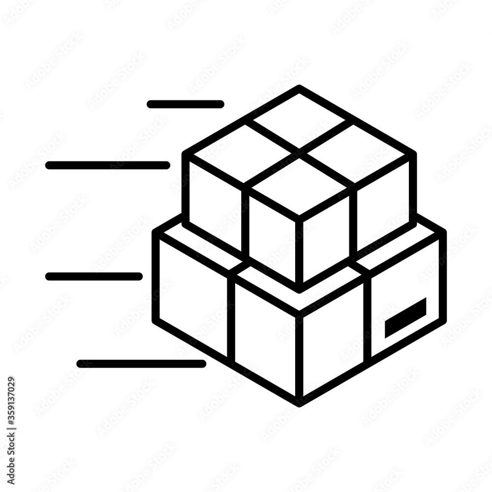 delivery packaging, fast service pile of cardboard boxes cargo distribution, logistic shipment of goods line style icon