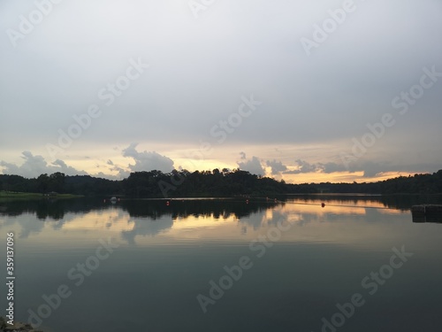 Sunset landscape at the Singapore's reservoir