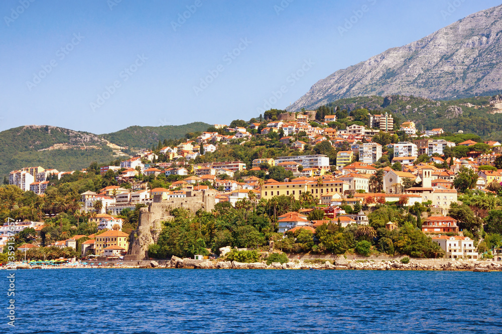 Summer Mediterranean landscape. Montenegro. View of coastal town of Herceg Novi