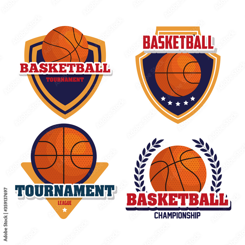 Fototapeta set emblems, league basketball championship, designs with basketball ball vector illustration