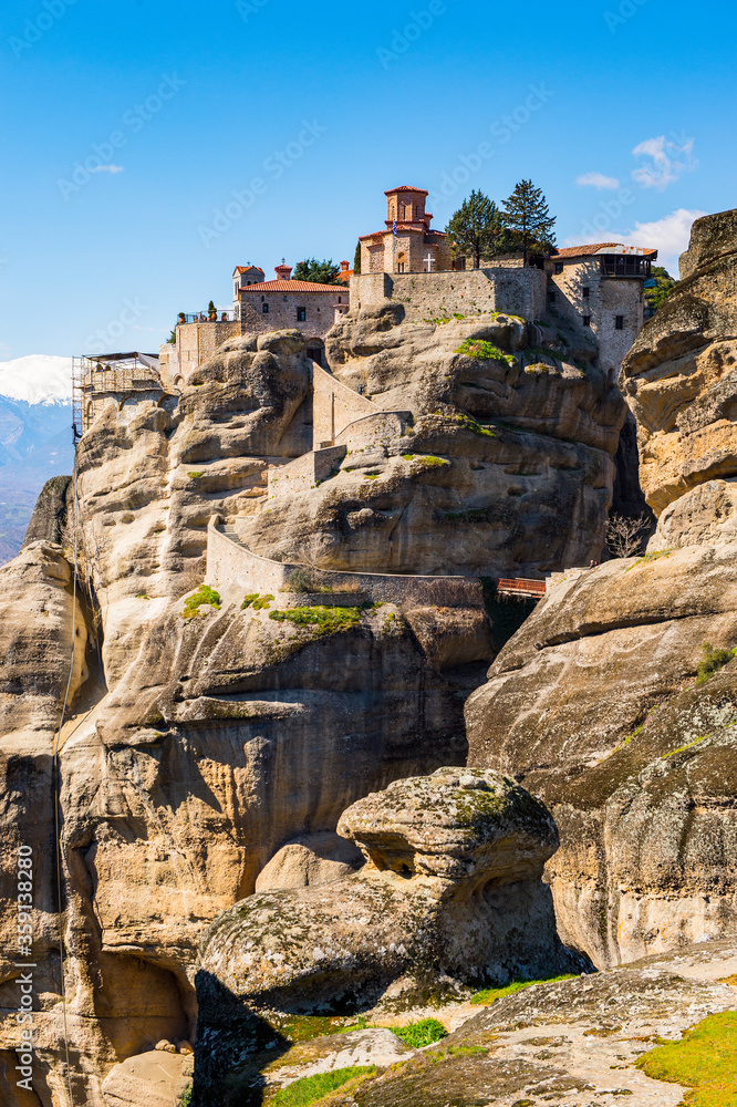 It's Monastery complex in Meteora mountains, Thessaly, Greece. UNESCO World Heritage List