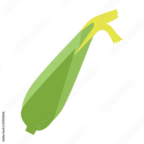 葉とひげが付いたままのとうもろこしのイラスト。