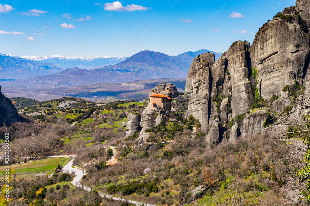 It's Monastery of the Meteora mountains, Thessaly, Greece. UNESCO World Heritage