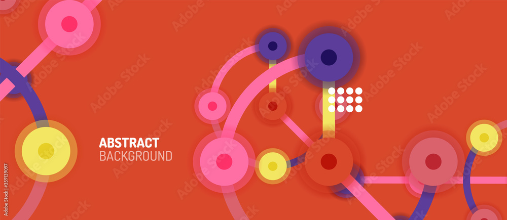 Fototapeta premium Flat style geometric abstract background, round dots or circle connections on color background. Technology network concept.