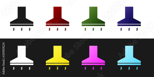 Set Kitchen extractor fan icon isolated on black and white background. Cooker hood. Kitchen exhaust. Household appliance.  Vector Illustration