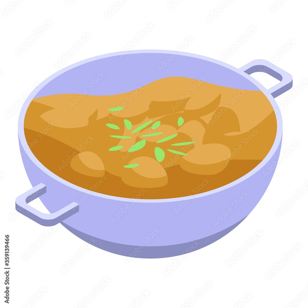 Indian allo curry icon. Isometric of indian allo curry vector icon for web design isolated on white background Indian allo curry icon. Isometric of indian allo curry vector icon for web design isolated on white background