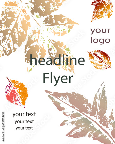 Multipurpose business abstract template. Autumn leaves. beautiful imprint watercolor pattern of leaves. handmade painted. beautiful texture design for annual report, brochure, leaflet, flyer, poster. 
