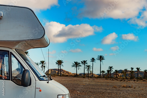 Rv camper in Sierra Alhamilla mountains  Spain.