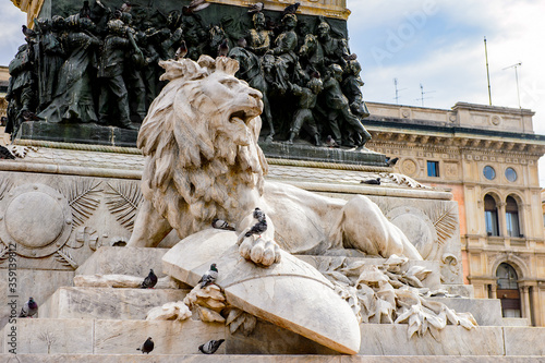 It's Monument to Vittorio Manuele II at the Piazza di Duomo di Milano (Dome of Milan), Milan, Italy. photo