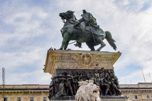 It's Monument to Vittorio Manuele II at the Piazza di Duomo di Milano (Dome of Milan), Milan, Italy. photo