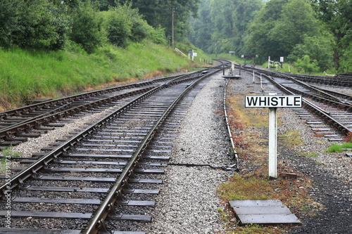 The view along the railway track on the historic Keighley and Worth Valley Railway in Northern England. photo