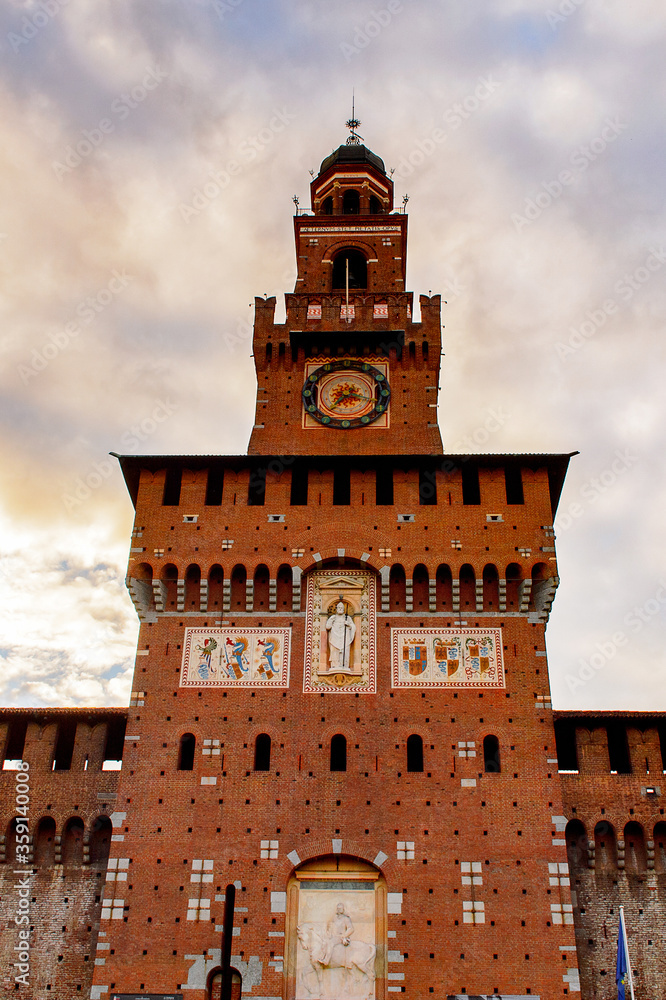 It's Tower of the Sforza Castle (Castello Sforzesco), a castle in Milan, Italy. It was built in the 15th century by Francesco Sforza, Duke of Milan
