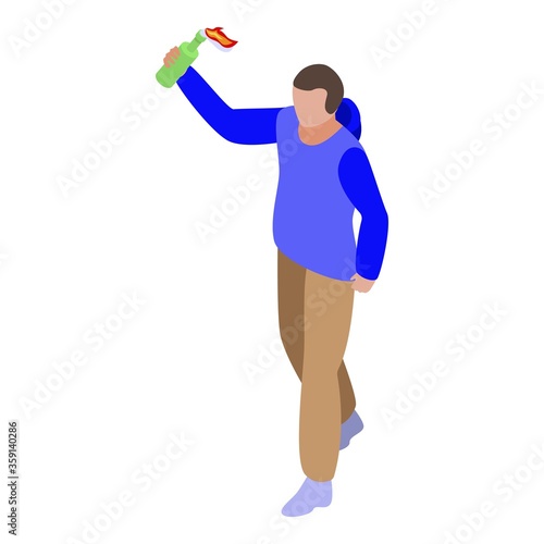 Violence with fire bottle icon. Isometric of violence with fire bottle vector icon for web design isolated on white background