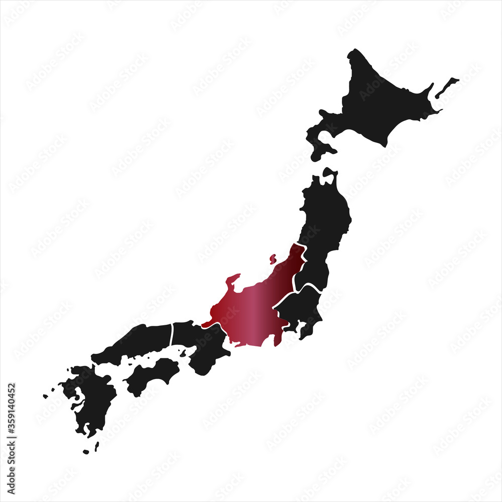 Fototapeta Vector Illustration of japan map each region prefecture Chubu, red mark with white background