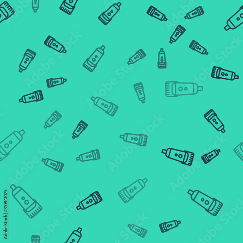 Black line Electrical hair clipper or shaver icon isolated seamless pattern on green background. Barbershop symbol.  Vector Illustration