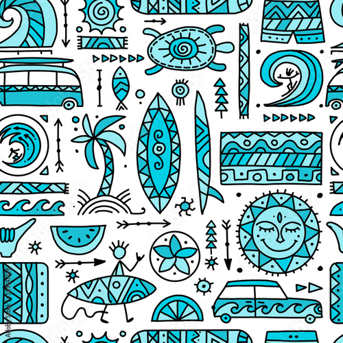 Surfing seamless pattern. Tribal elements for your design