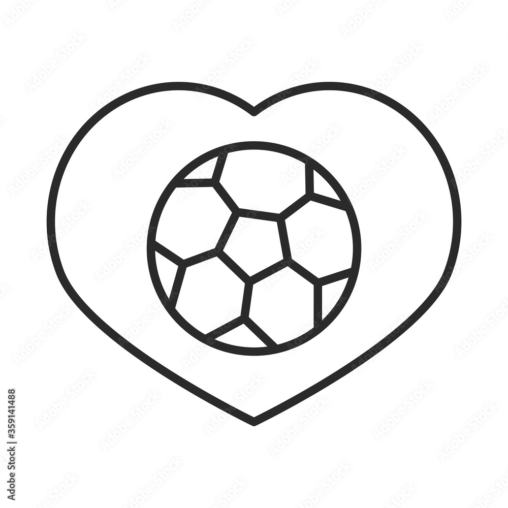Fototapeta premium soccer game, ball in heart love, league recreational sports tournament line style icon