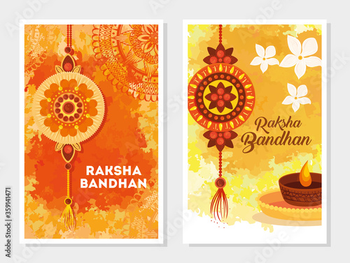 greeting cards set for raksha bandhan, indian festival for brother and sister bonding celebration, the binding relationship vector illustration design