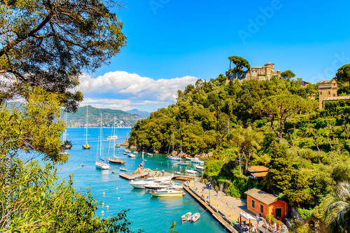 It's Harbour of Portofino, is an Italian fishing village, Genoa province, Italy. A vacation resort with a picturesque harbour and with celebrity and artistic visitors.