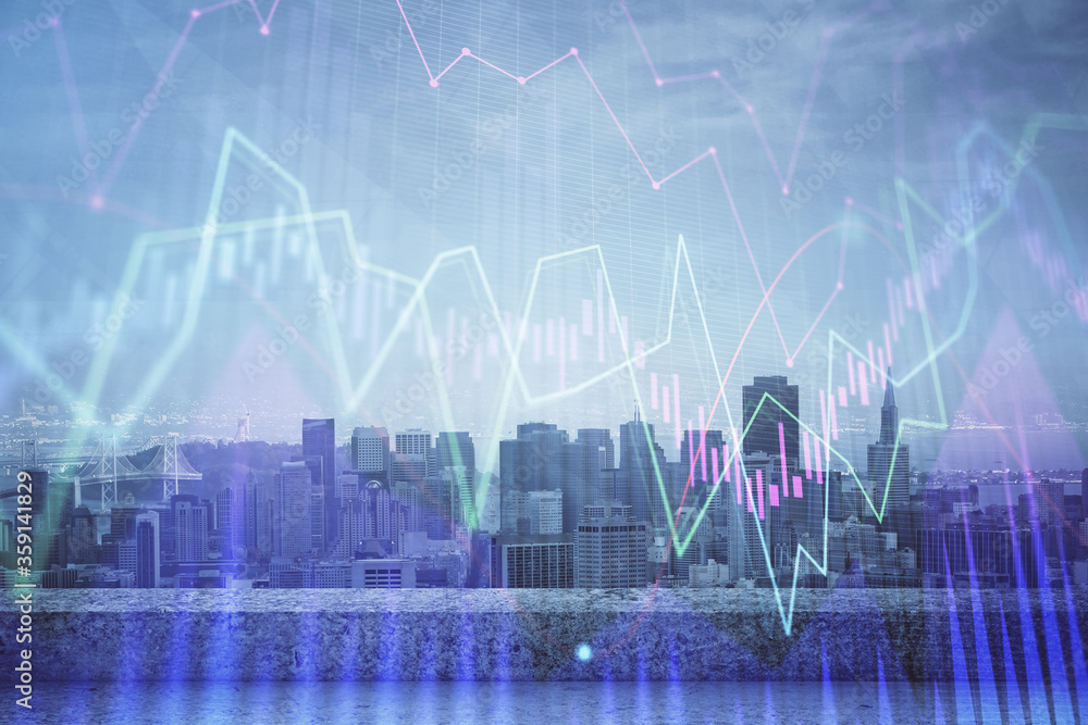 Forex graph on city view with skyscrapers background multi exposure. Financial analysis concept. Forex graph on city view with skyscrapers background multi exposure. Financial analysis concept.