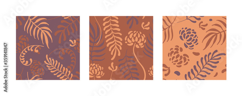set of seamless patterns "languid autumn", leaves and flowers