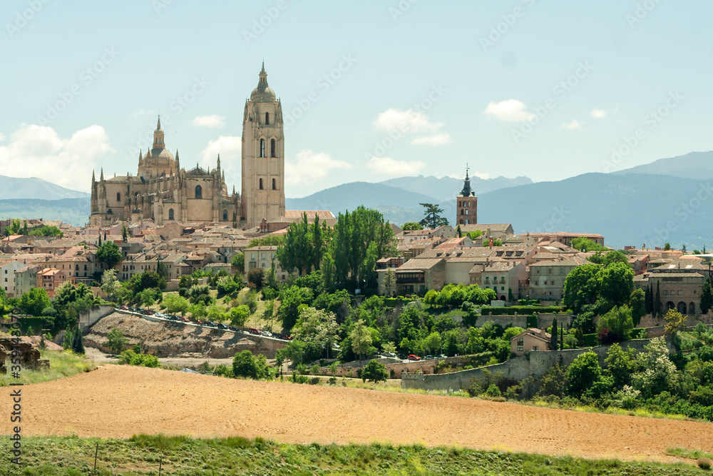 Alcazar de Segovia, Spain. Rare point of view of the royal palace and surrounding city.