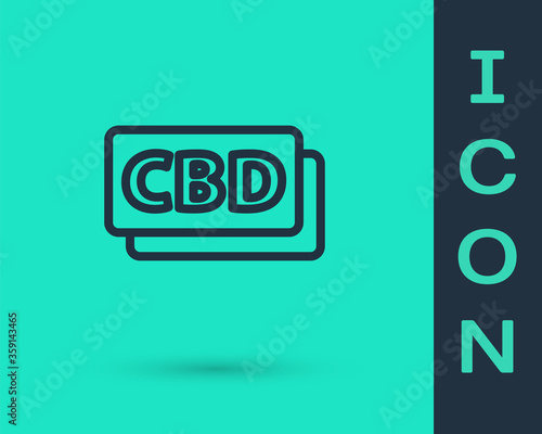 Black line Cannabis molecule icon isolated on green background. Cannabidiol molecular structures, THC and CBD formula. Marijuana sign.  Vector Illustration