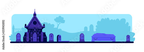 Cemetery flat color vector illustration