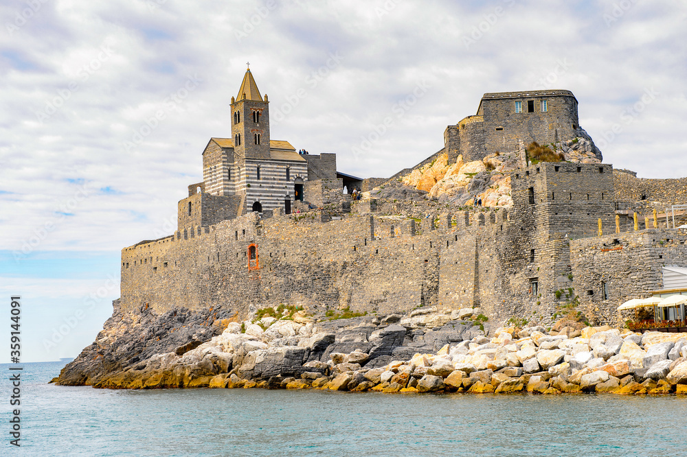 It's Stone Church of St. Peter in Porto Venere, Italy. Porto Venere and the villages of Cinque Terre are the UNESCO World Heritage Site.