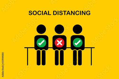 Social distancing Coronavirus COVID-19 pandemic concept.People sitting in the public.Keep Safe Distance.