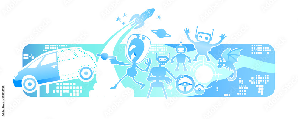 Action space video game 2D vector web banner, poster Action space video game 2D vector web banner, poster