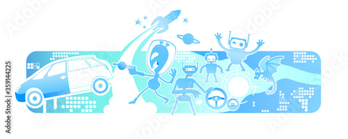 Action space video game 2D vector web banner, poster
