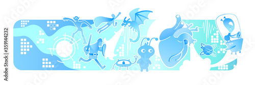 Fantasy video game 2D vector web banner, poster