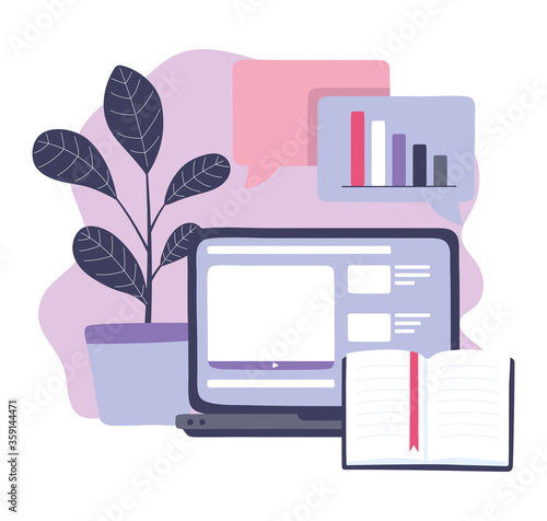 online training, laptop book content information, education and courses learning digital