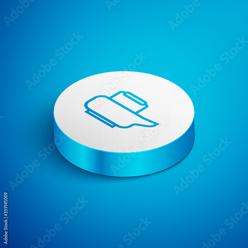 Isometric line Bedpan icon isolated on blue background. Toilet for bedridden patients. White circle button. Vector Illustration
