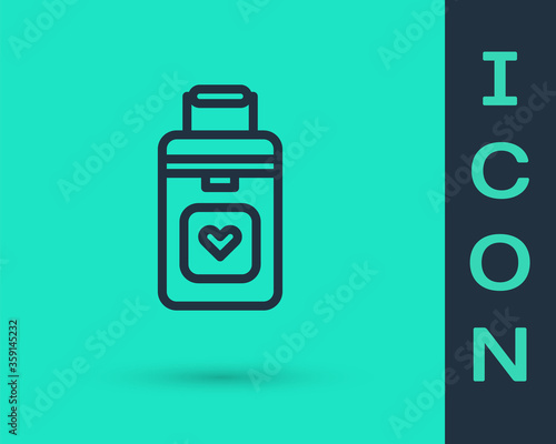 Black line Cooler box for human organs transportation icon isolated on green background. Organ transplantation concept. Organ container.  Vector Illustration