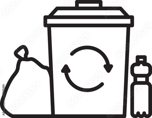 Black line Recycle bin with recycle symbol icon isolated on white background. Trash can icon. Garbage bin sign. Recycle basket. Vector Illustration.