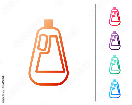 Red line Plastic bottle for liquid laundry detergent, bleach, dishwashing liquid icon isolated on white background. Set color icons. Vector Illustration.