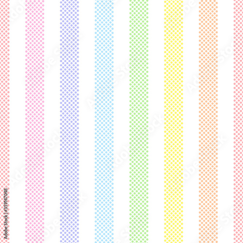 Rainbow seamless vertical striped pattern, vector illustration. Seamless pattern with pastel colorful lines from dots. Kids pastel rainbow geometric background